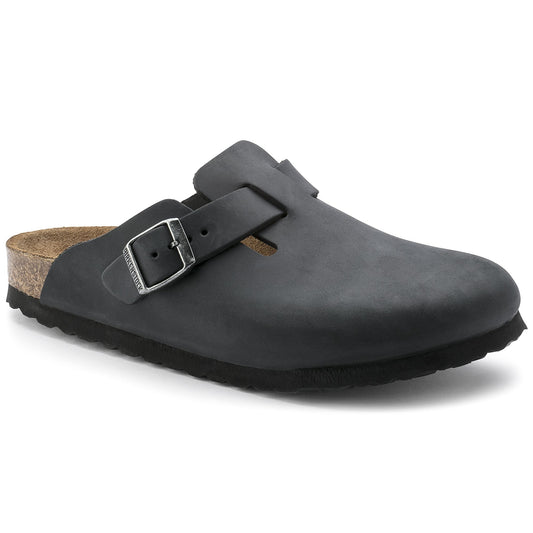 Birkenstock Boston Black Oiled Leather Regular - 059461 | The Boots Shed