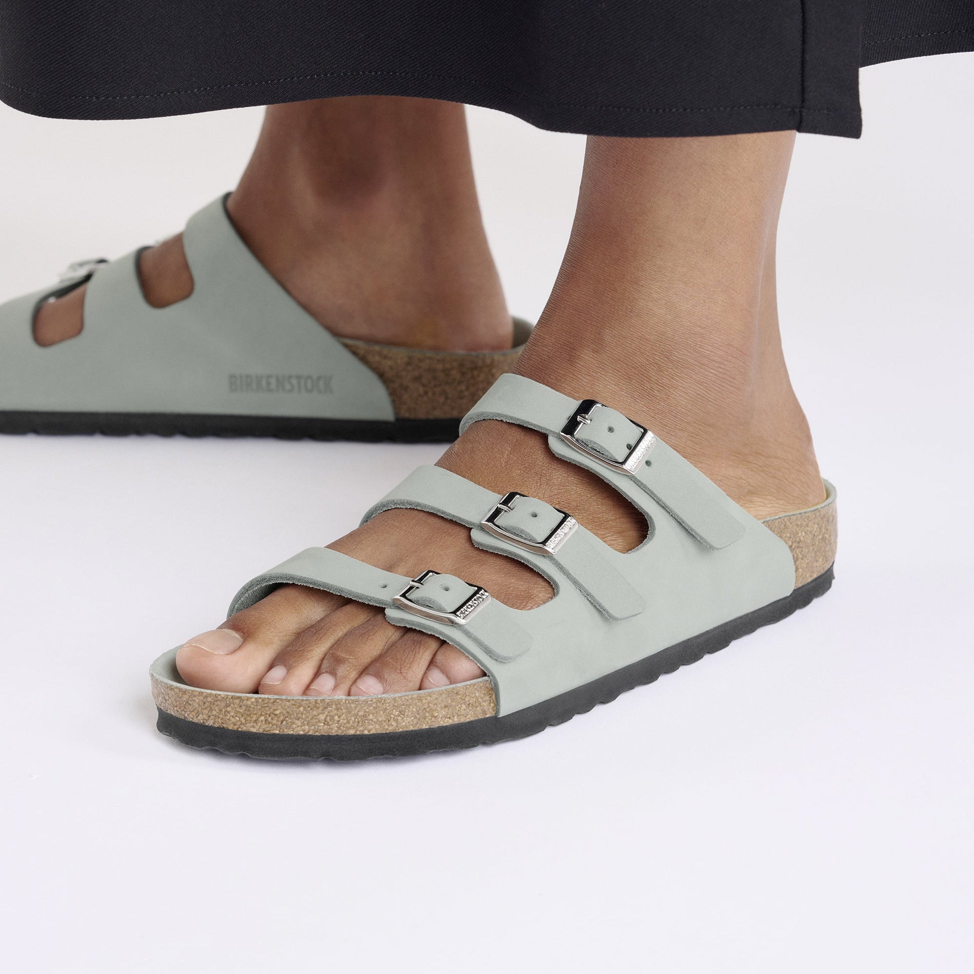 Birkenstock Florida Semi-Exquisite Pure Sage Nubuck Leather Regular - 1029349 | The Boot Shed