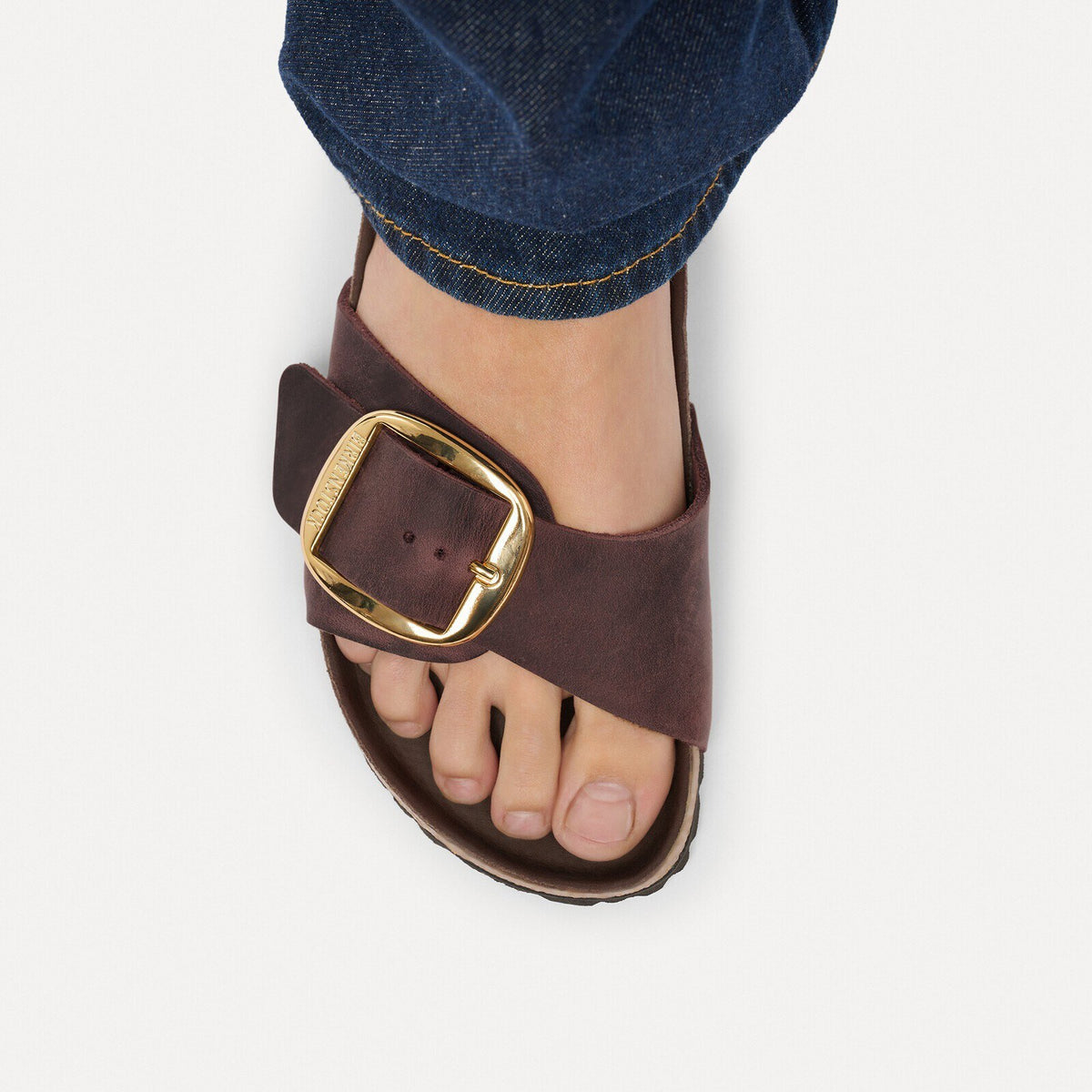 Birkenstock Madrid Big Buckle Habana Oiled Leather - lifestyle closeup on foot