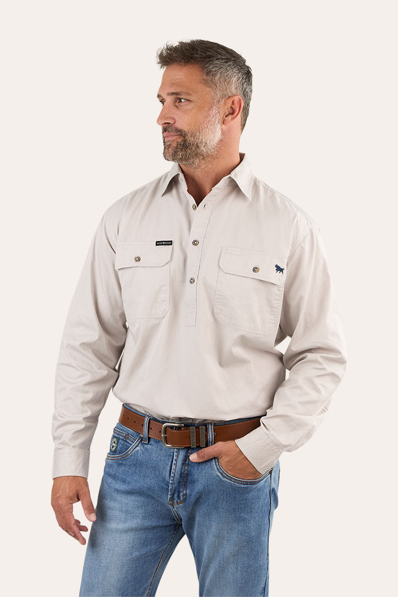 Ringers Western King River Mens Half Button Work Shirt Beige - 171110002