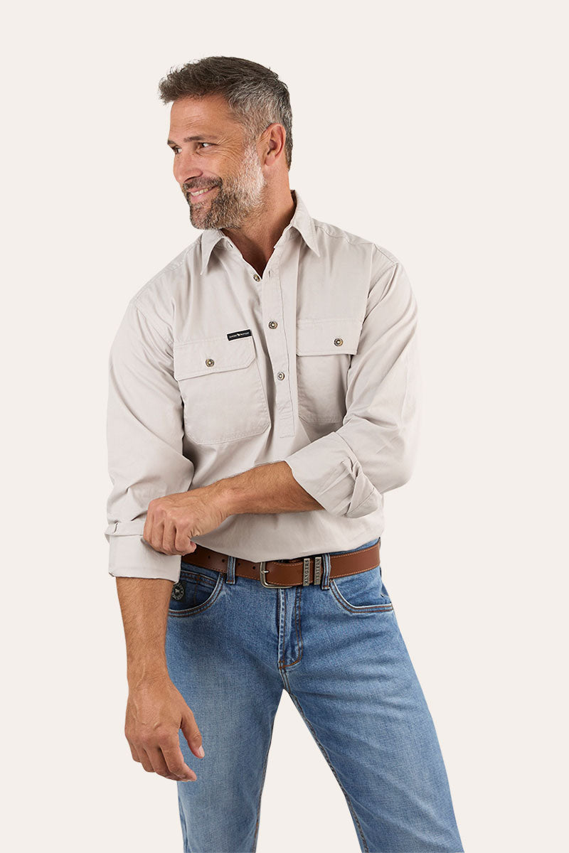 Ringers Western King River Mens Half Button Work Shirt Beige - 171110002