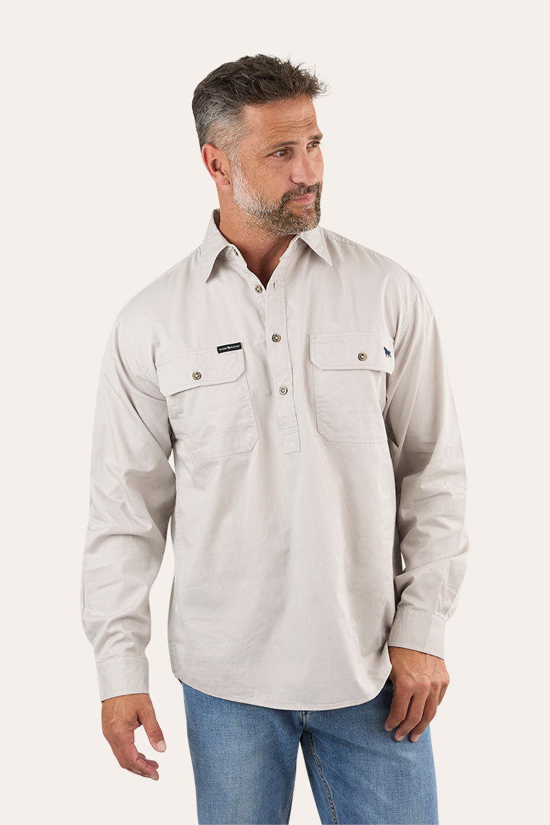 Ringers Western King River Mens Half Button Work Shirt Beige - 171110002