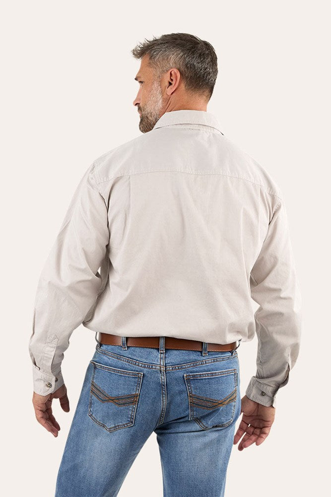 Ringers Western King River Mens Half Button Work Shirt  Beige - 171110002