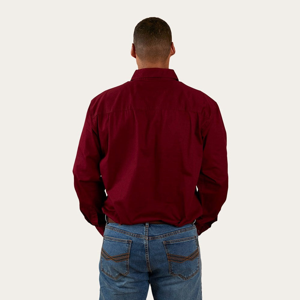 Ringers Western King River Mens Long Sleeve Half Button Work Shirt Burgundy - 171110002