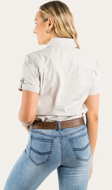 Ringers & Western Jules Womens Half Button Short Sleeve Work Shirt Beige - 220210420