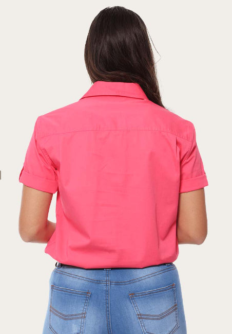 Ringers & Western Jules Womens Half Button Short Sleeve Work Shirt  Melon - 220210420