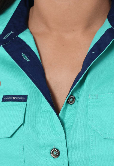 Ringers & Western Jules Womens Half Button Short Sleeve Work Shirt  - 220210420