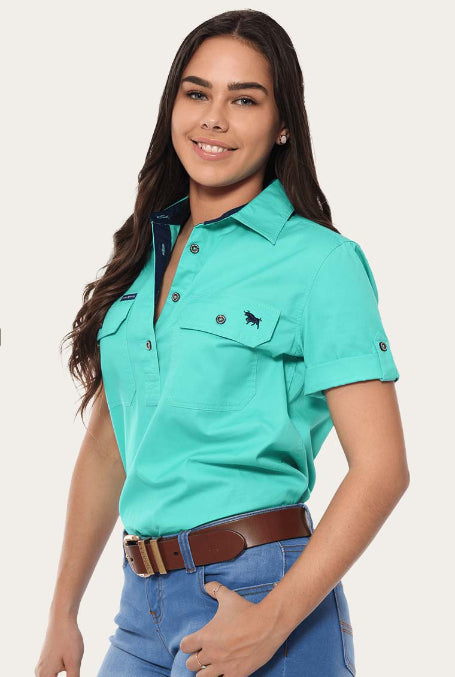 Ringers & Western Jules Womens Half Button Short Sleeve Work Shirt  - 220210420